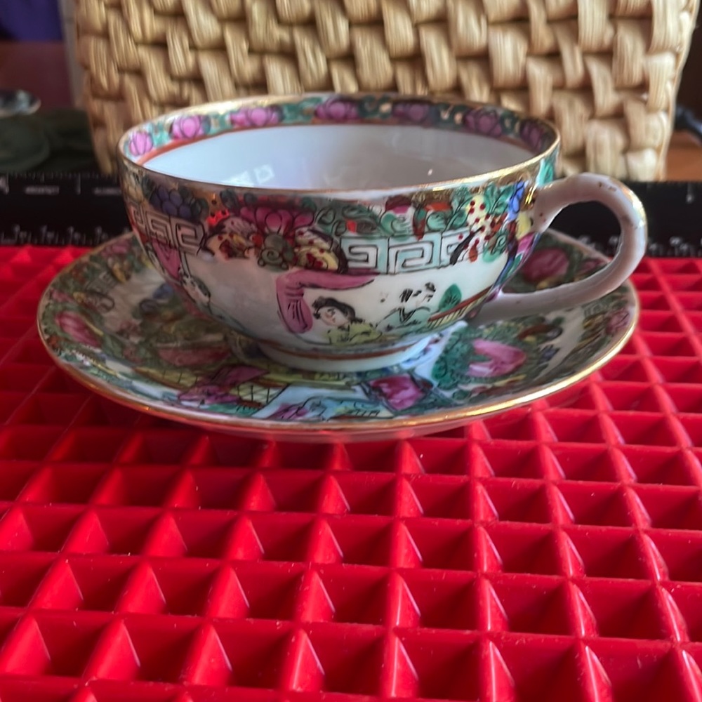 ROSE MEDALLION ANTIQUE TEACUP AND SAUCER